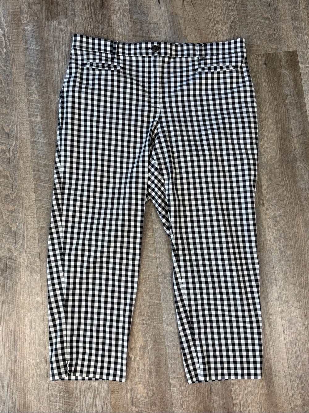 Ann Taylor Curvy Fit Black White Gingham Crop Ankle Pants Sz 14 Preppy Office